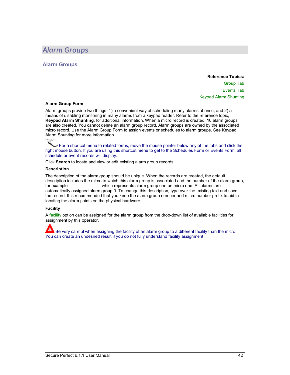 Alarm groups | GE v6 User Manual | Page 44 / 269