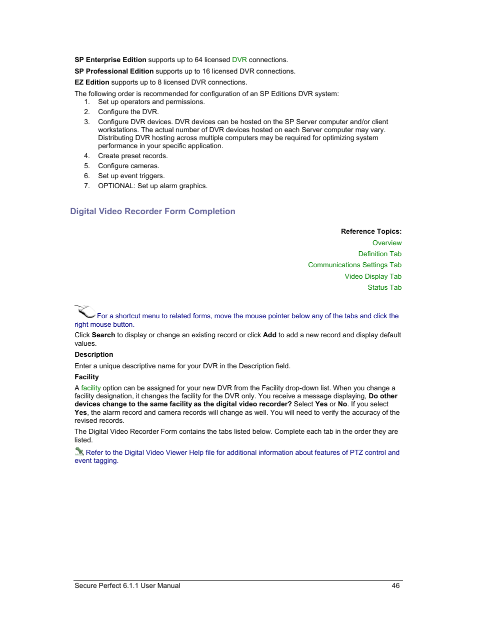 Digital video recorder form completion, Digital video viewer, Dvrs | GE v6 User Manual | Page 48 / 269