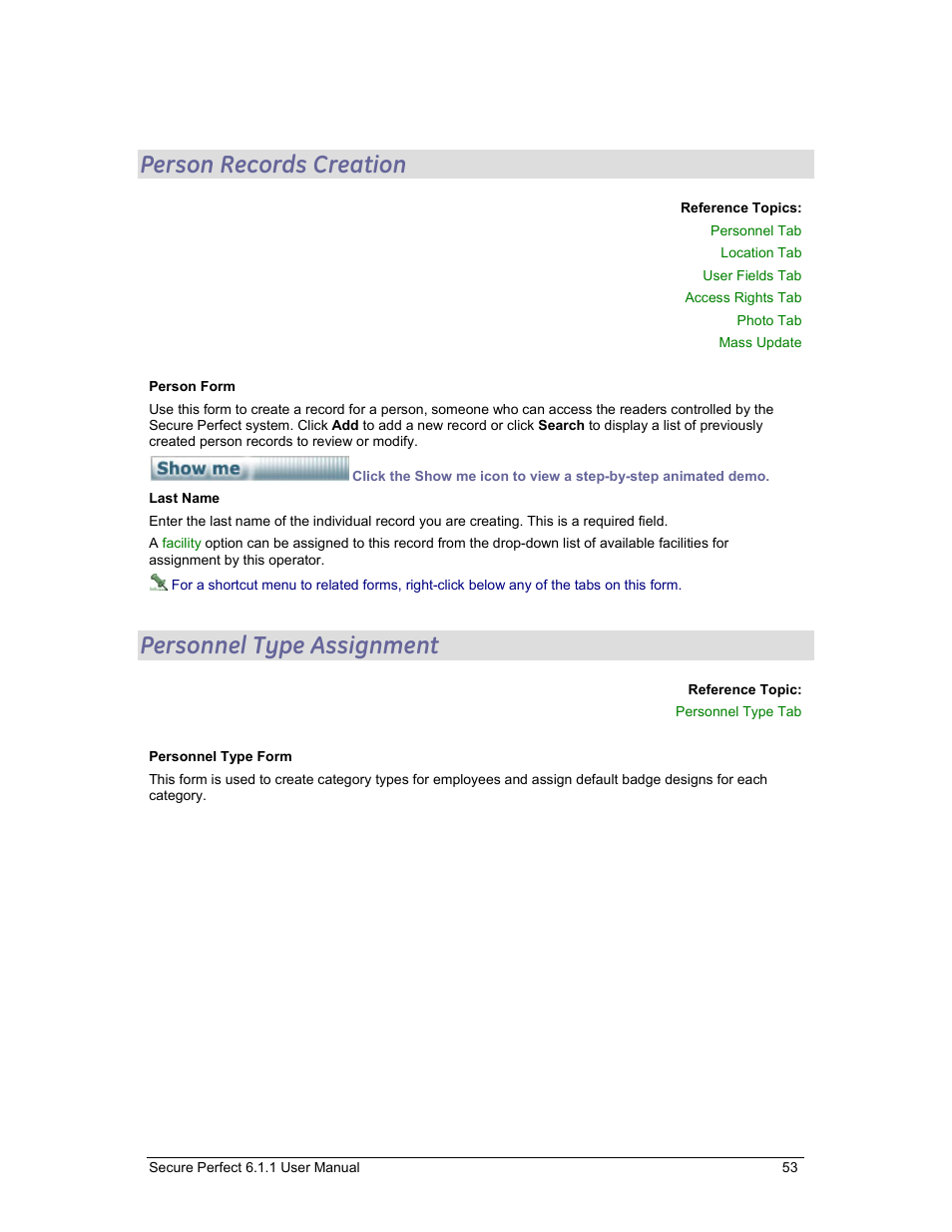 Person records creation, Personnel type assignment, Persons | Person form | GE v6 User Manual | Page 55 / 269