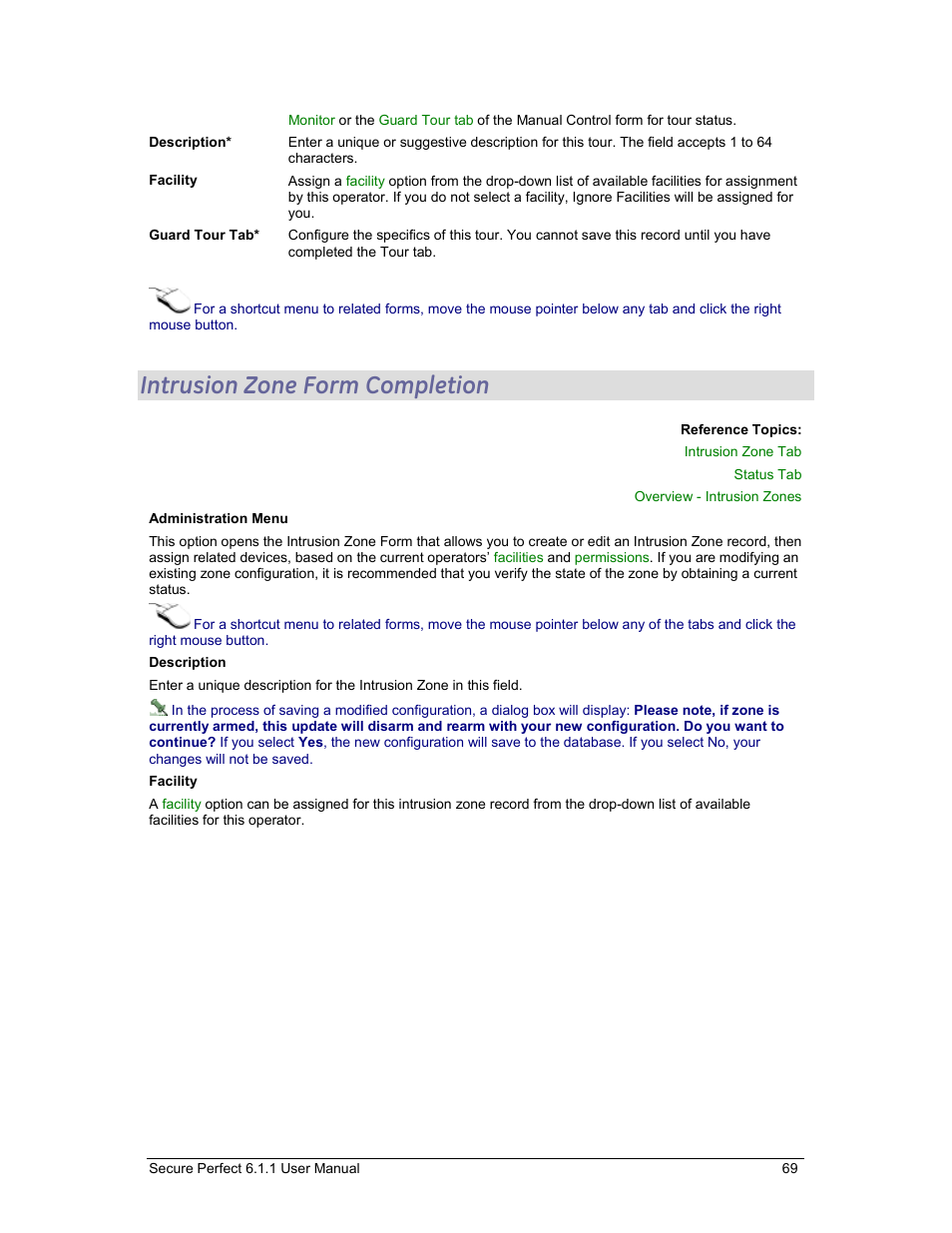 Intrusion zone form completion | GE v6 User Manual | Page 71 / 269