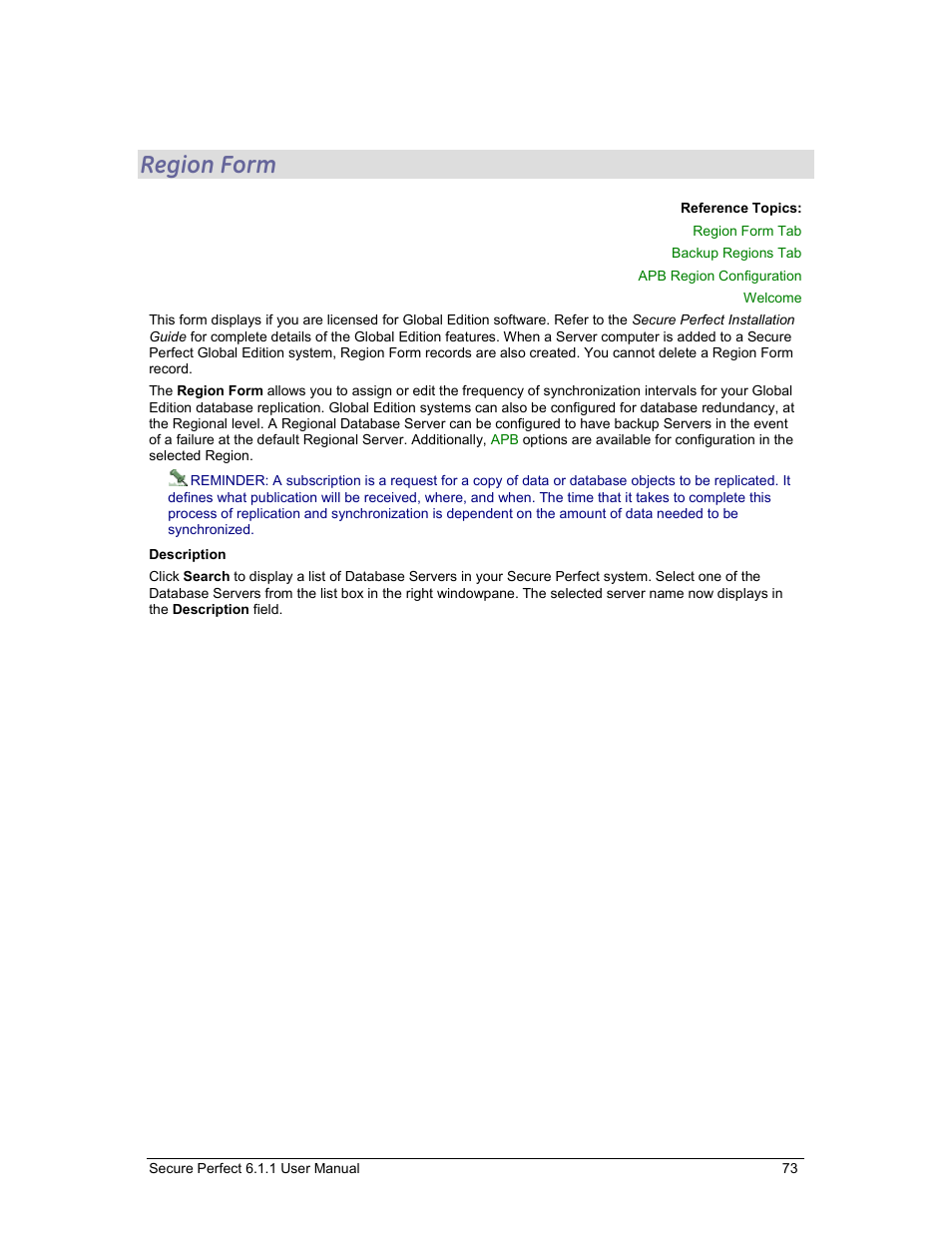 Region form | GE v6 User Manual | Page 75 / 269