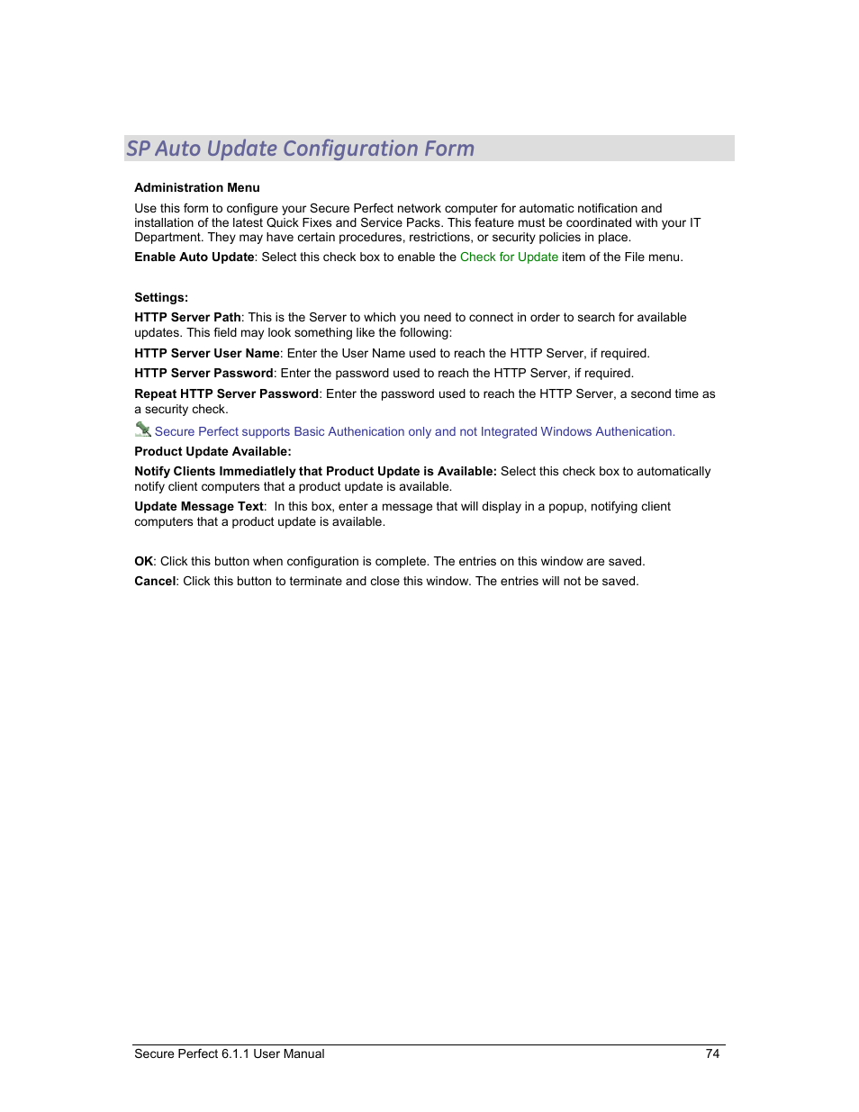Sp auto update configuration form | GE v6 User Manual | Page 76 / 269