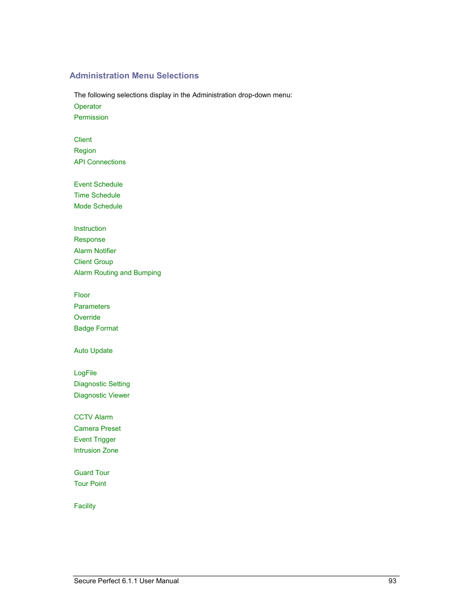 Administration menu selections | GE v6 User Manual | Page 95 / 269