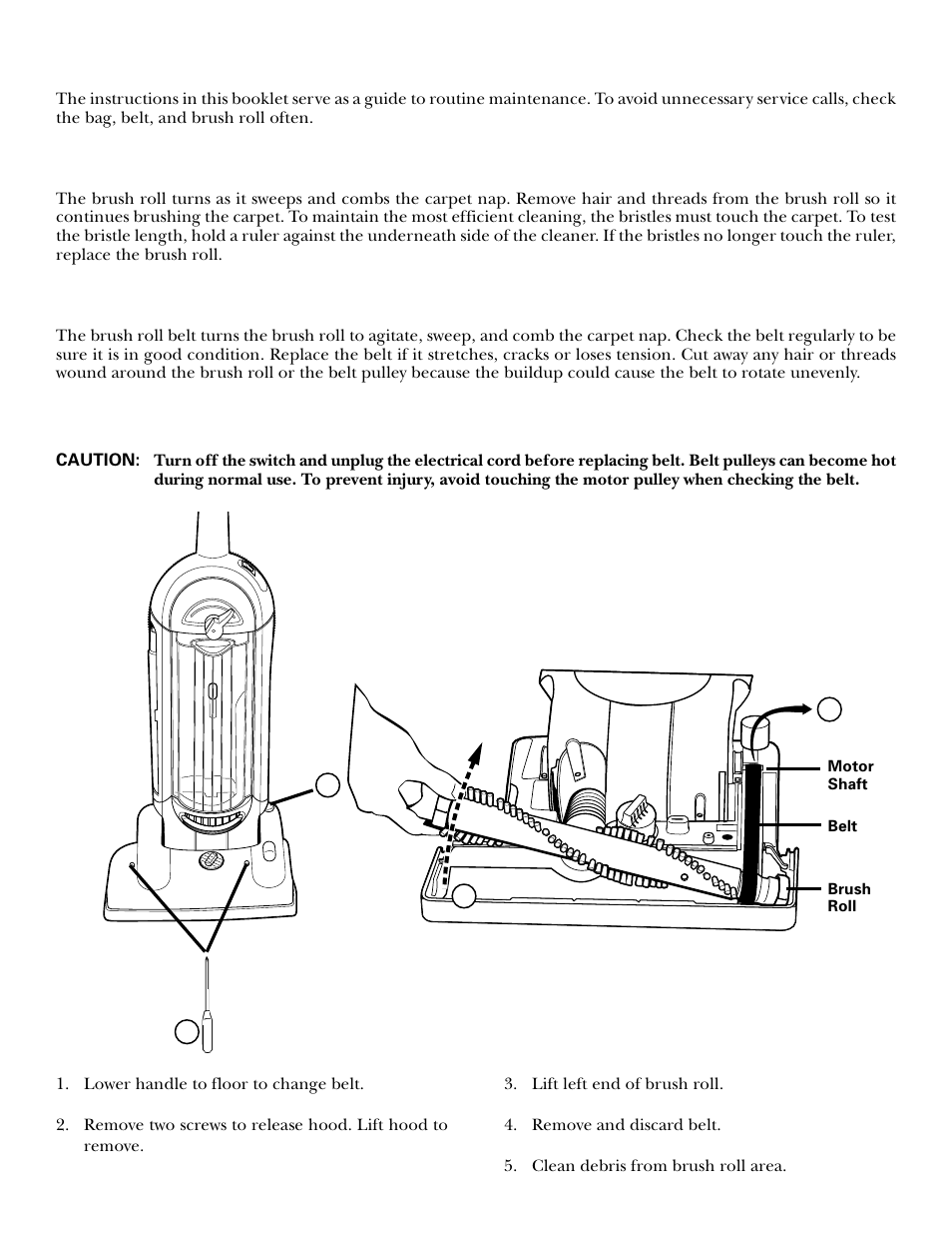 Brush roll, Brush roll belt, Brush roll belt -12 | How to maintain | GE 71045 User Manual | Page 11 / 36