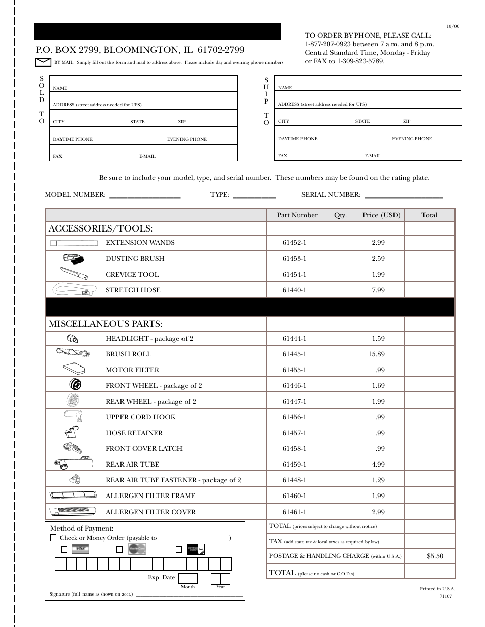 Customer order form, Authorized appliance parts, Accessories/tools | Miscellaneous parts | GE 71045 User Manual | Page 17 / 36
