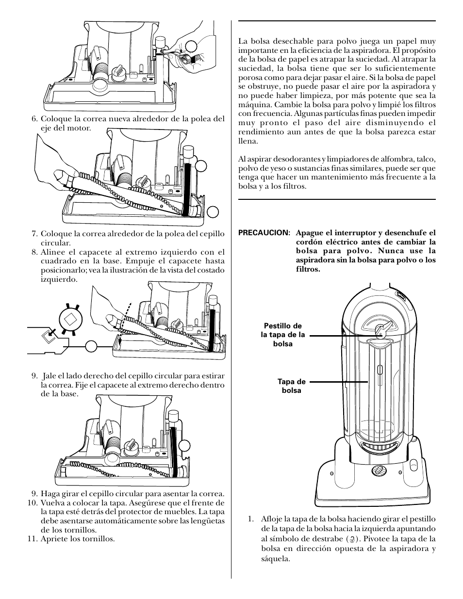 Cómo cambiar las bolsas — estilo ge-1, Para sacar la bolsa, Bolsa desechable para polvo y filtros | GE 71045 User Manual | Page 31 / 36