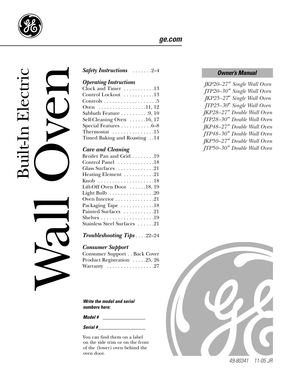 GE JKP2027 User Manual | 28 pages