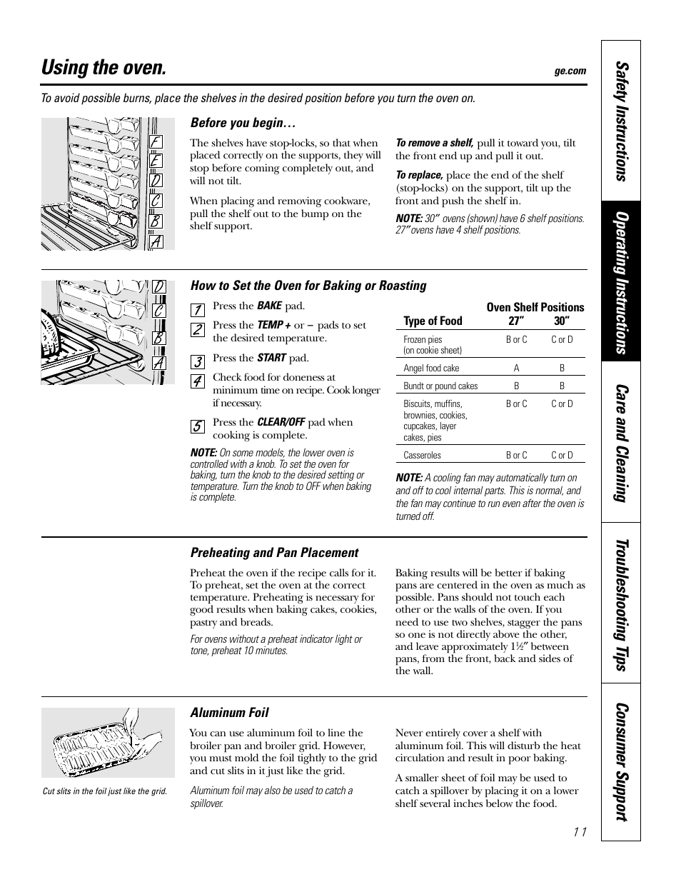 Oven, Oven , 12, Using the oven | GE JKP2027 User Manual | Page 11 / 28