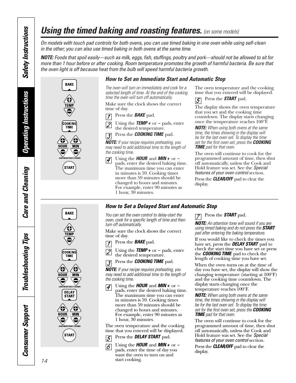 Timed baking and roasting, Using the timed baking and roasting features | GE JKP2027 User Manual | Page 14 / 28