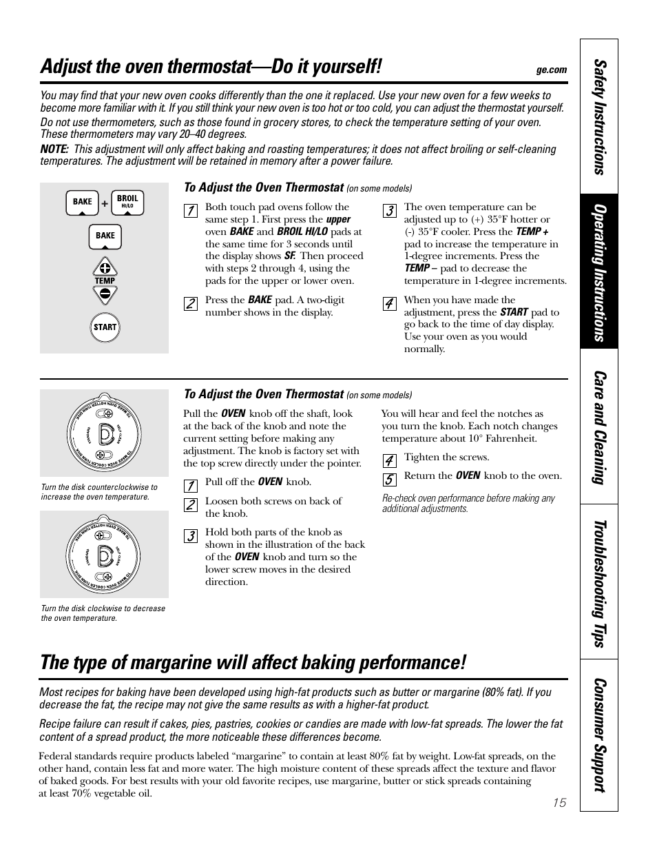 Thermostat, Adjust the oven thermostat—do it yourself | GE JKP2027 User Manual | Page 15 / 28