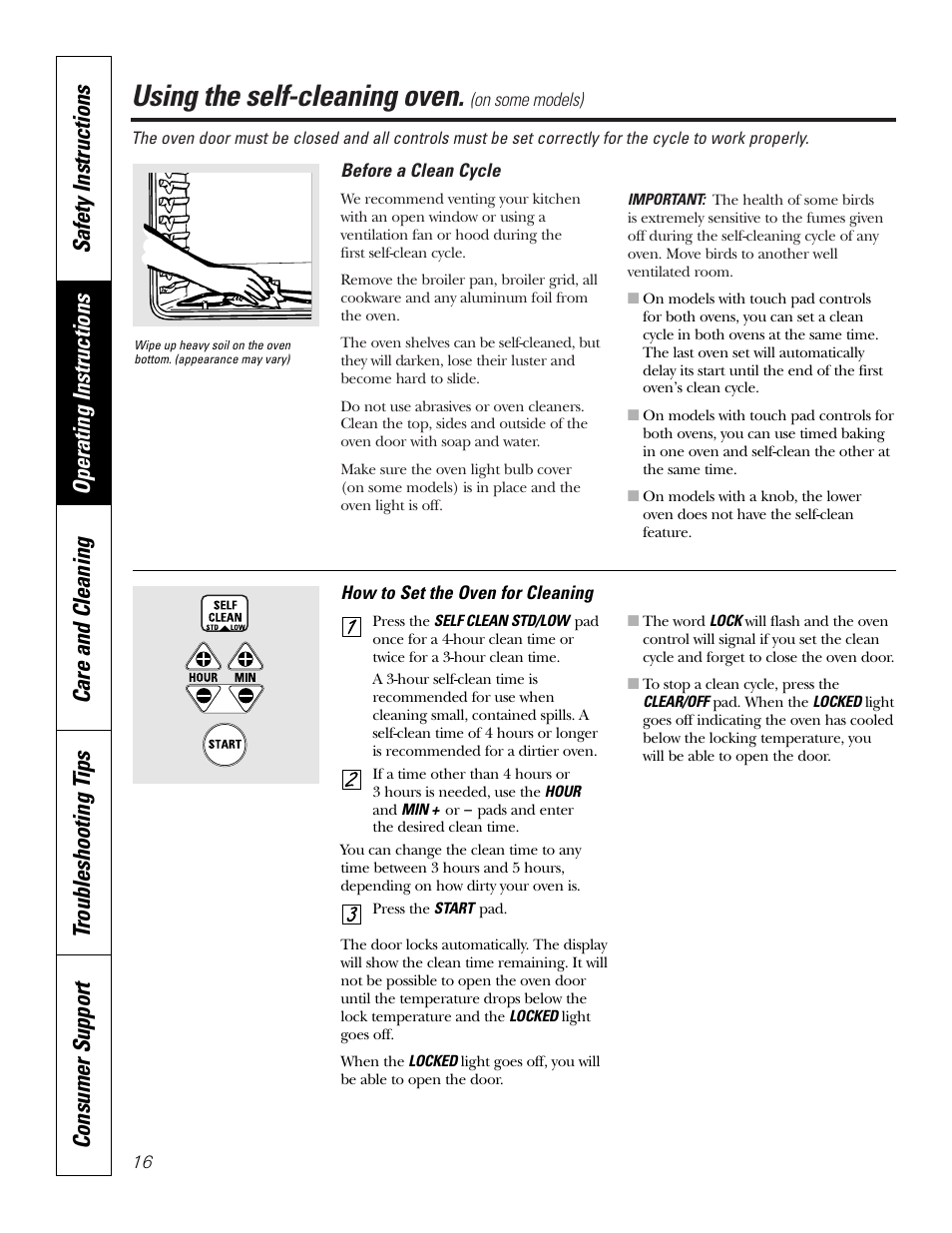 Self-cleaning oven, Self-cleaning oven , 17, Using the self-cleaning oven | GE JKP2027 User Manual | Page 16 / 28