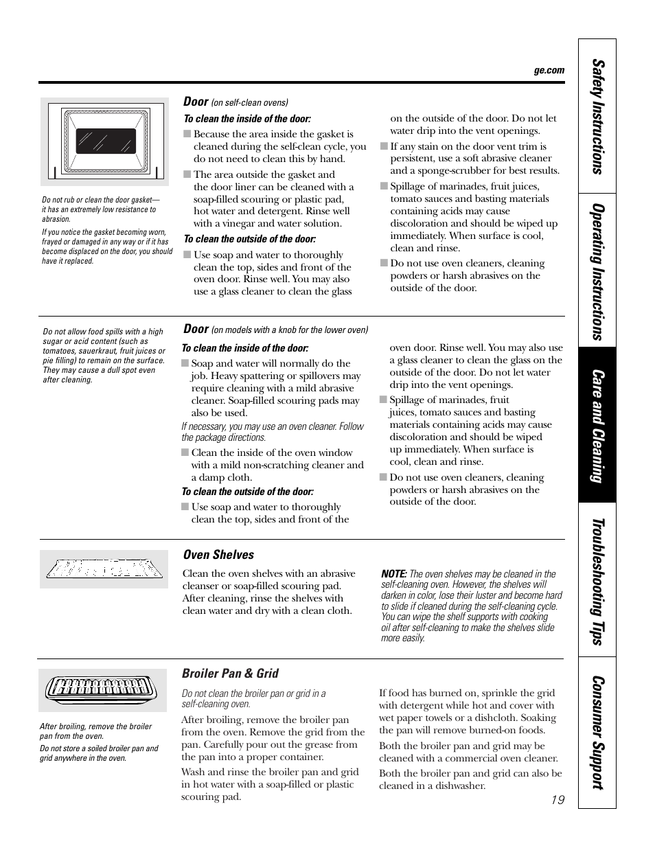 Broiler pan and grid, Shelves | GE JKP2027 User Manual | Page 19 / 28