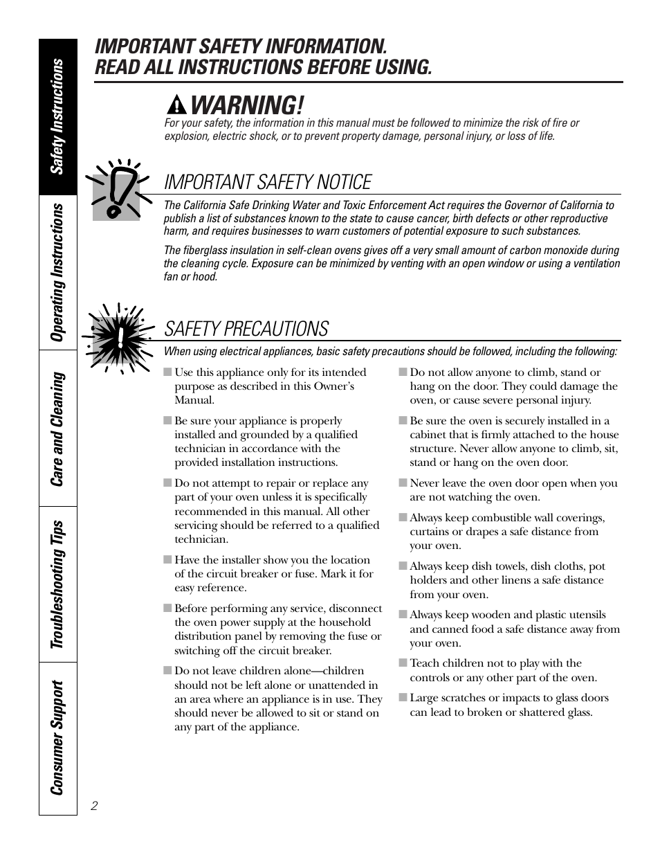 Safety instructions, Warning, Important safety notice | Safety precautions | GE JKP2027 User Manual | Page 2 / 28