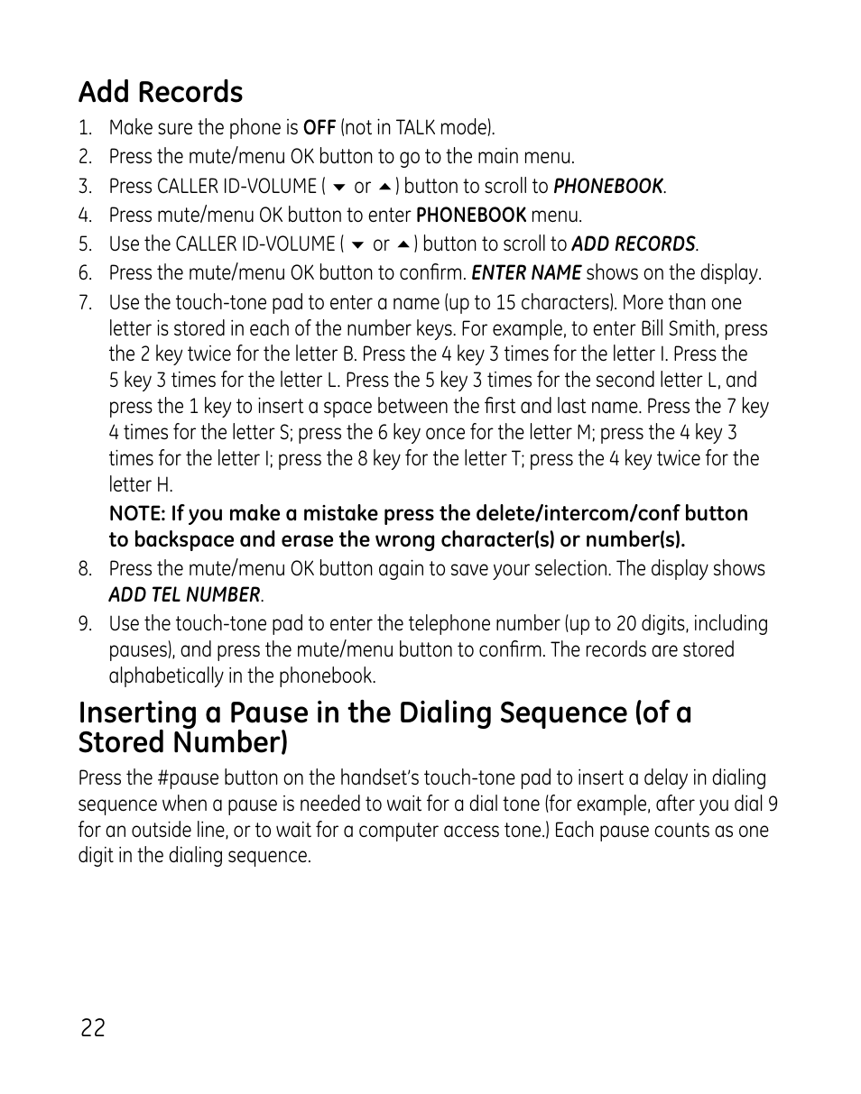 Add records | GE 0007 User Manual | Page 22 / 68