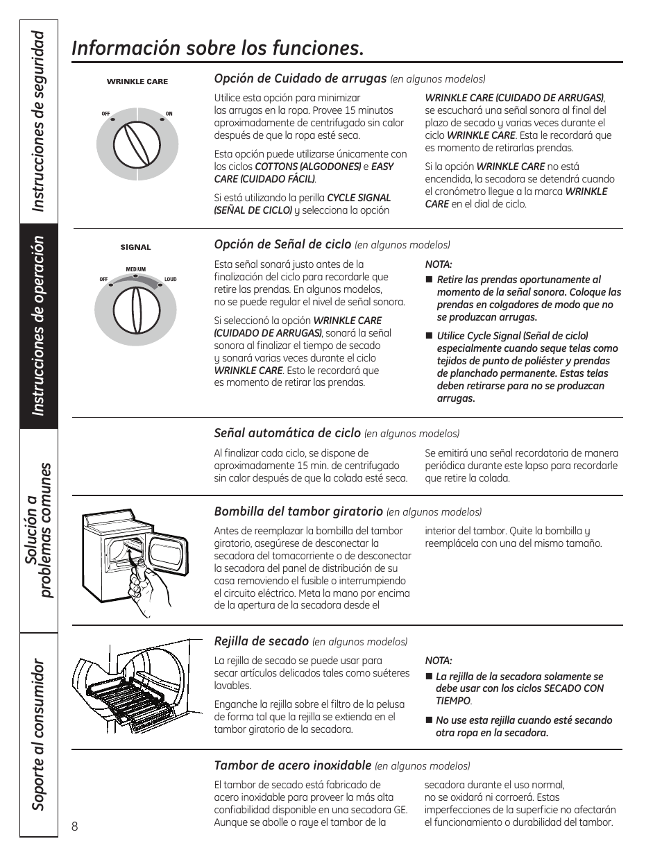 Funciones, Información sobre los funciones | GE 49-90407 User Manual | Page 24 / 32