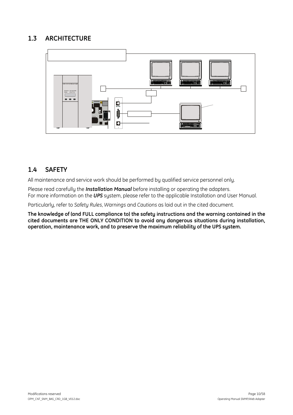 3 architecture, 4 safety, Architecture | Safety | GE 1019070 User Manual | Page 10 / 58