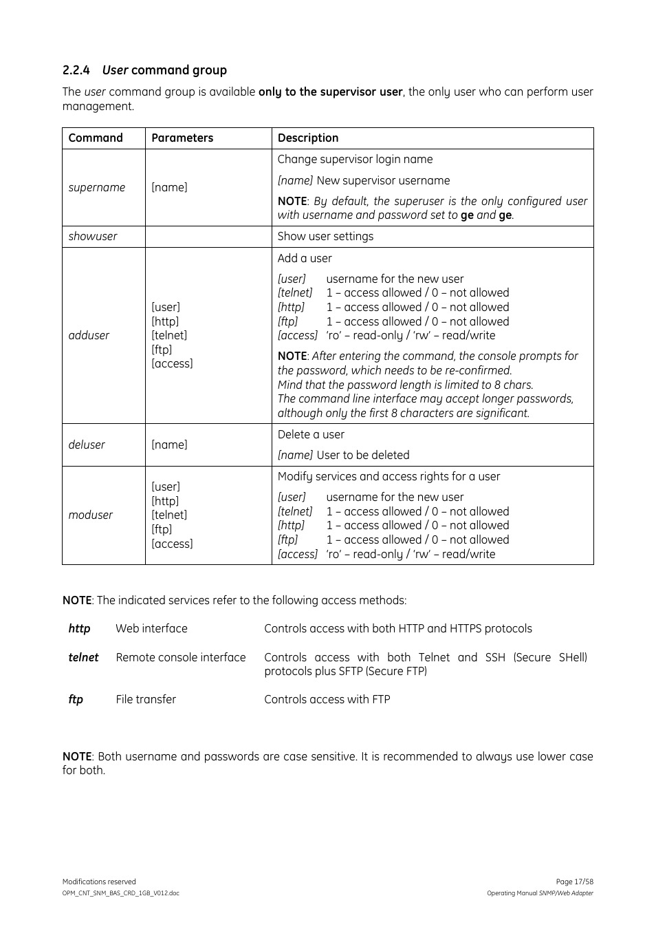 4 user command group, User command group | GE 1019070 User Manual | Page 17 / 58