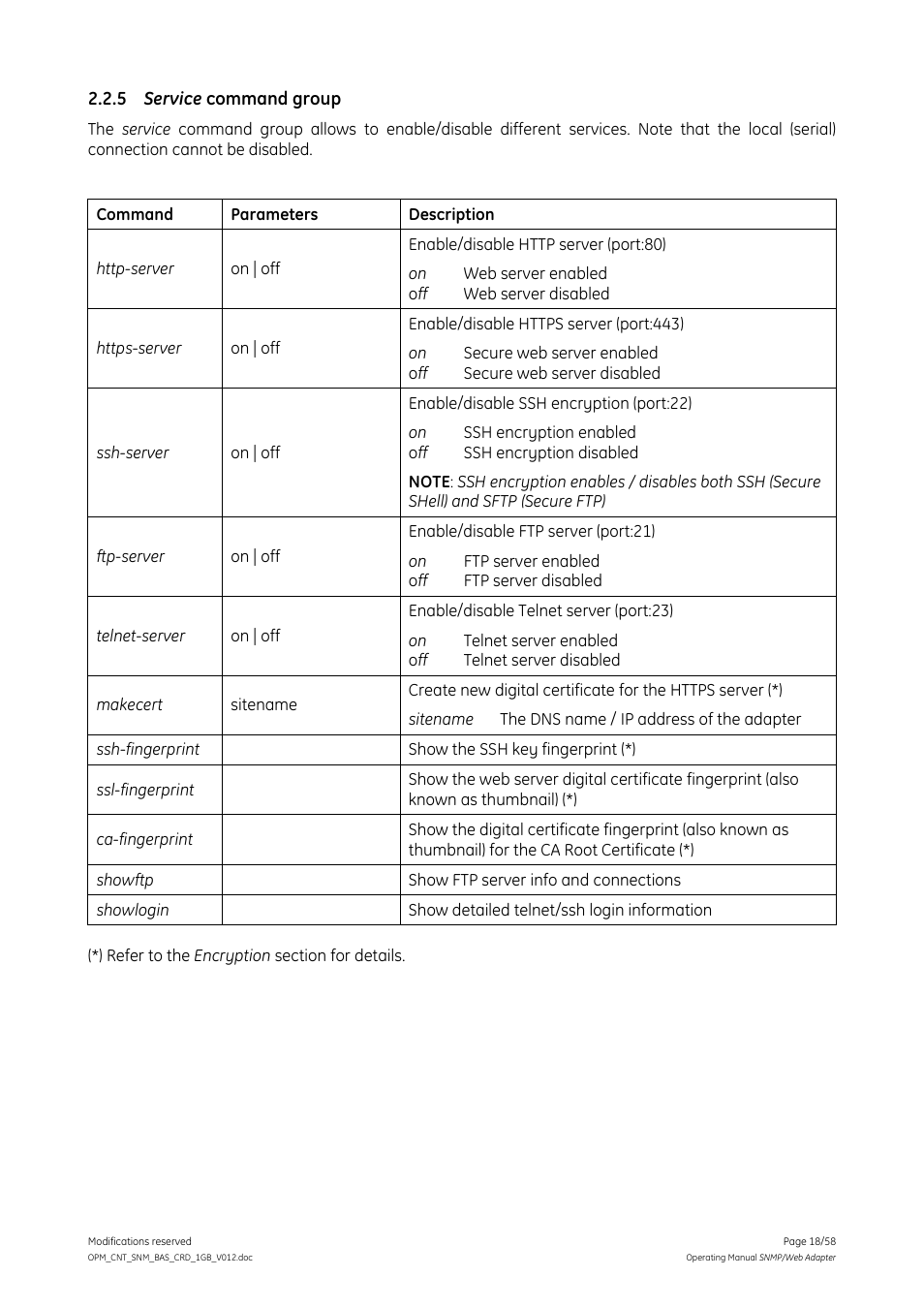 5 service command group, Service command group | GE 1019070 User Manual | Page 18 / 58