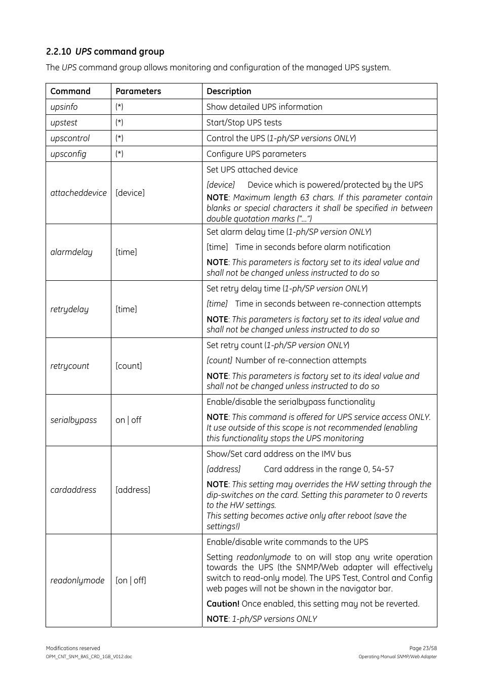 10 ups command group, Ups command group | GE 1019070 User Manual | Page 23 / 58