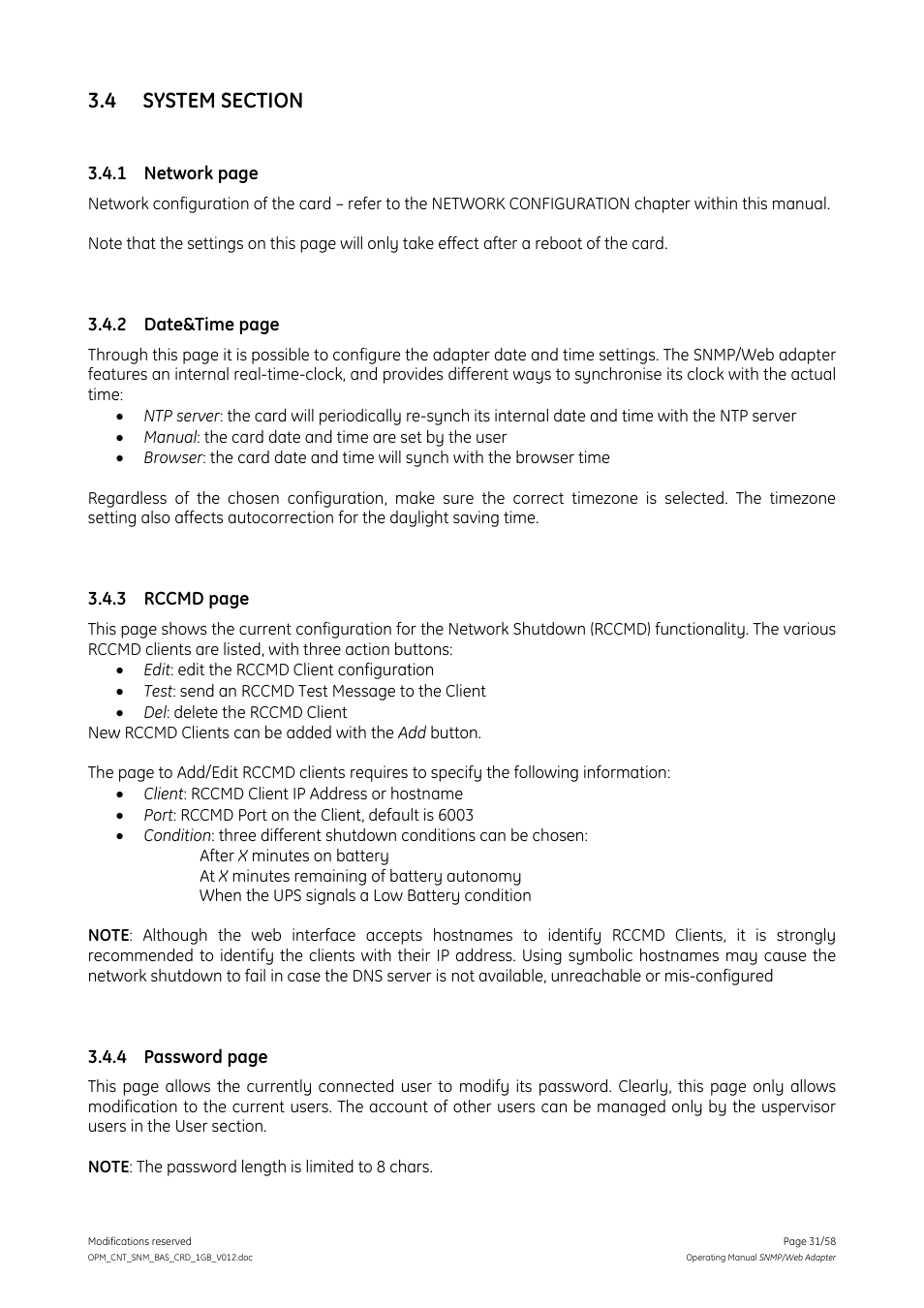 4 system section, System section | GE 1019070 User Manual | Page 31 / 58