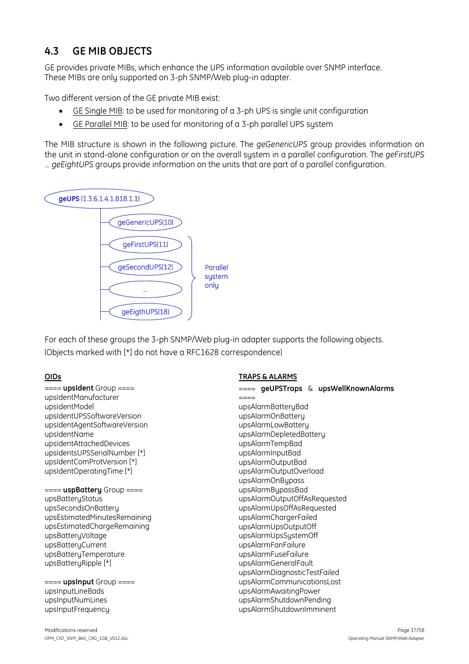 3 ge mib objects, Ge mib objects | GE 1019070 User Manual | Page 37 / 58