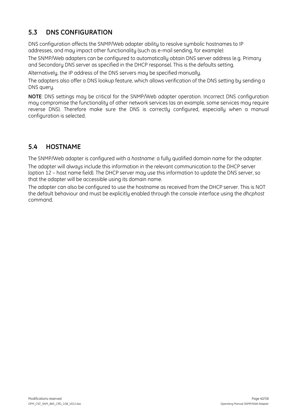 3 dns configuration, 4 hostname, Dns configuration | Hostname | GE 1019070 User Manual | Page 40 / 58