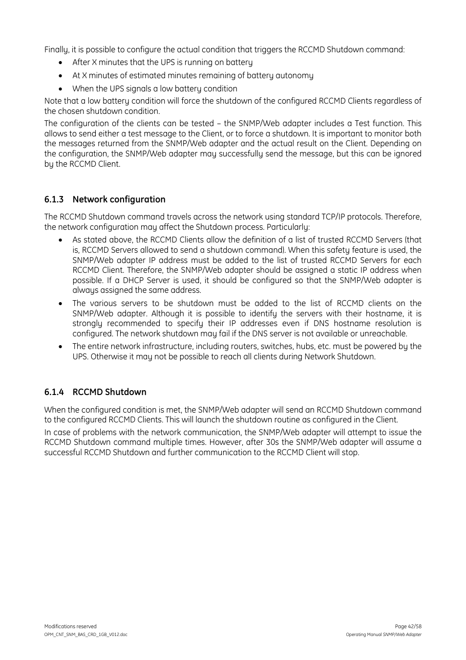 3 network configuration, 4 rccmd shutdown, Network configuration | Rccmd shutdown | GE 1019070 User Manual | Page 42 / 58