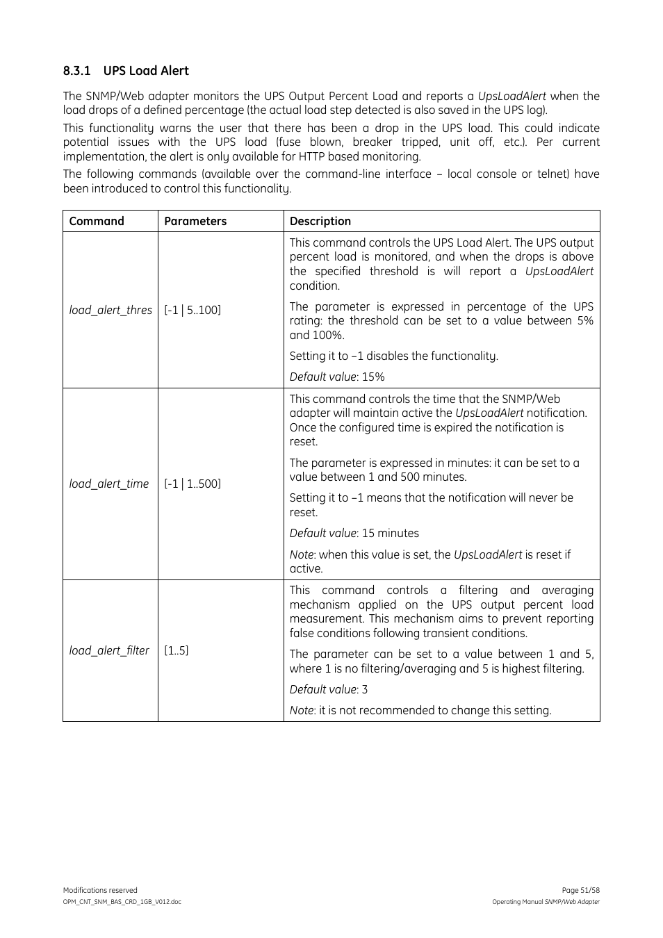 1 ups load alert, Ups load alert | GE 1019070 User Manual | Page 51 / 58