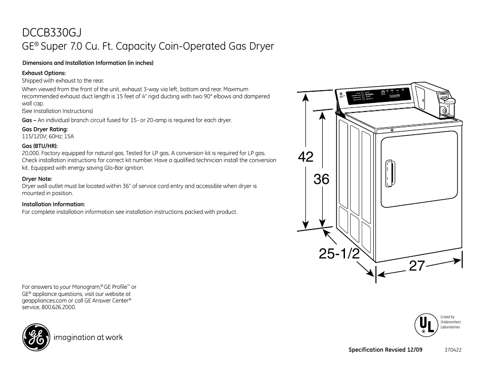 GE DCCB330GJ User Manual | 3 pages