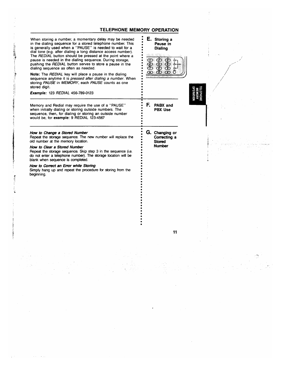 Pabx and pbx use, F. pabx and pbx use | GE 2-9235 User Manual | Page 11 / 16