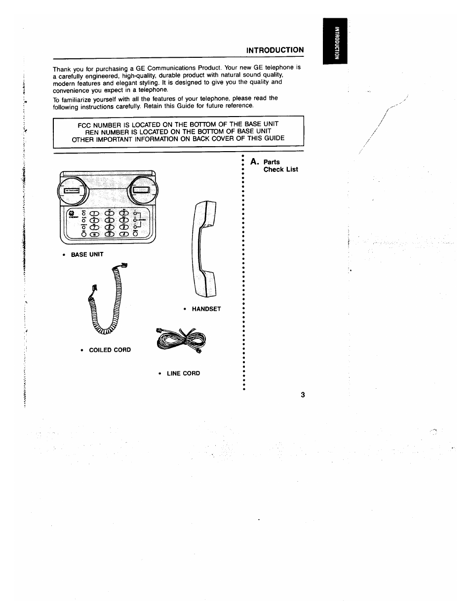 Introduction, Parts, Check list | GE 2-9235 User Manual | Page 3 / 16