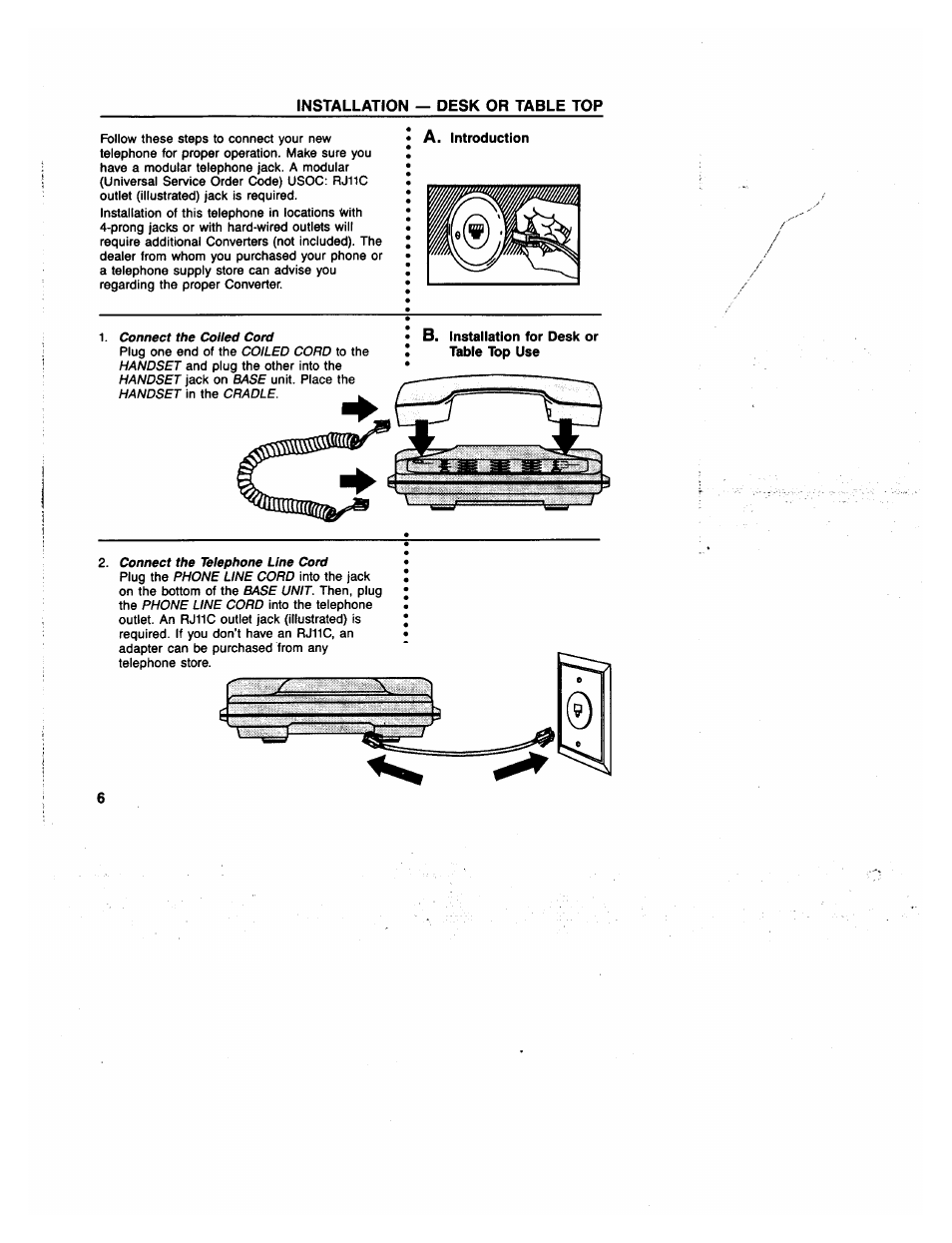 A. introduction, B. installation for desk or table top use, Installation for desk or tabletop | GE 2-9235 User Manual | Page 6 / 16