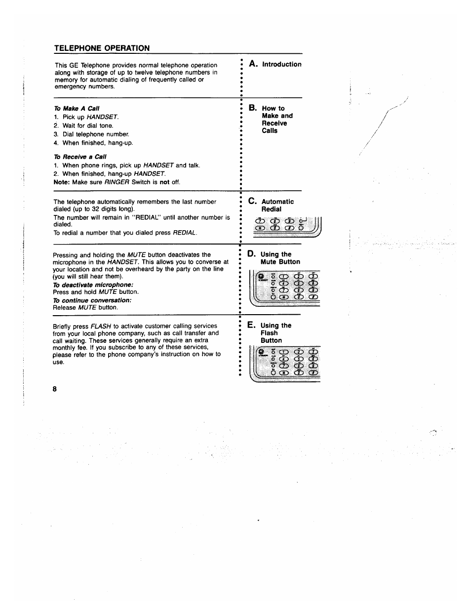 C. automatic redial, O cfc> cb <±) o‘ (3, Ct> <s | GE 2-9235 User Manual | Page 8 / 16
