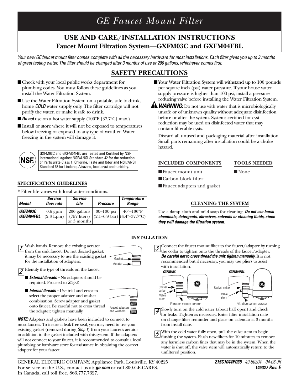 GE GXFM04FBL User Manual | 6 pages