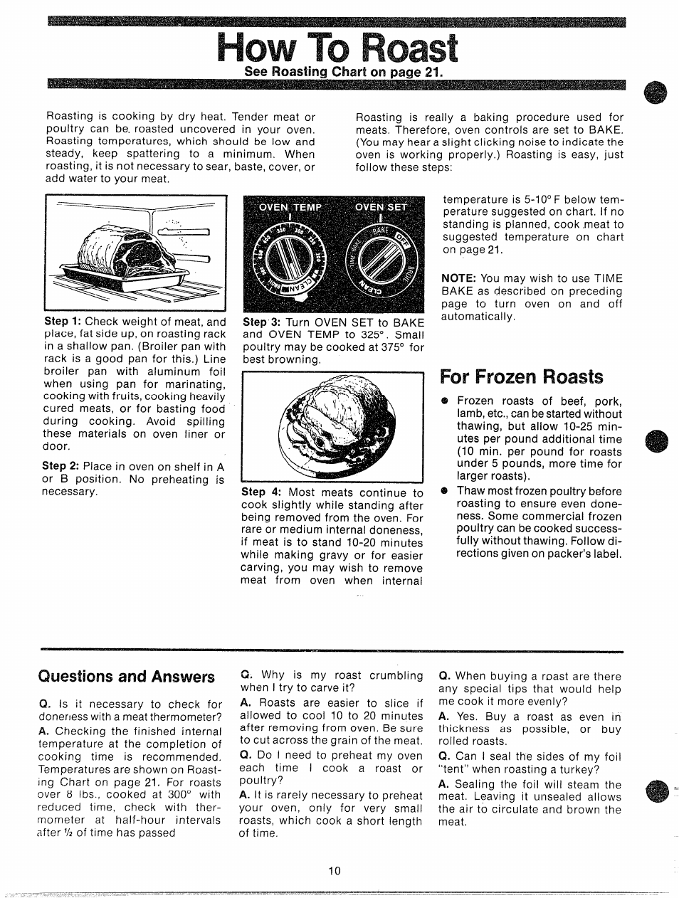For frozen roasts, Questions and answers, Riu¥w | Nucís i | GE JBP87GD User Manual | Page 12 / 27