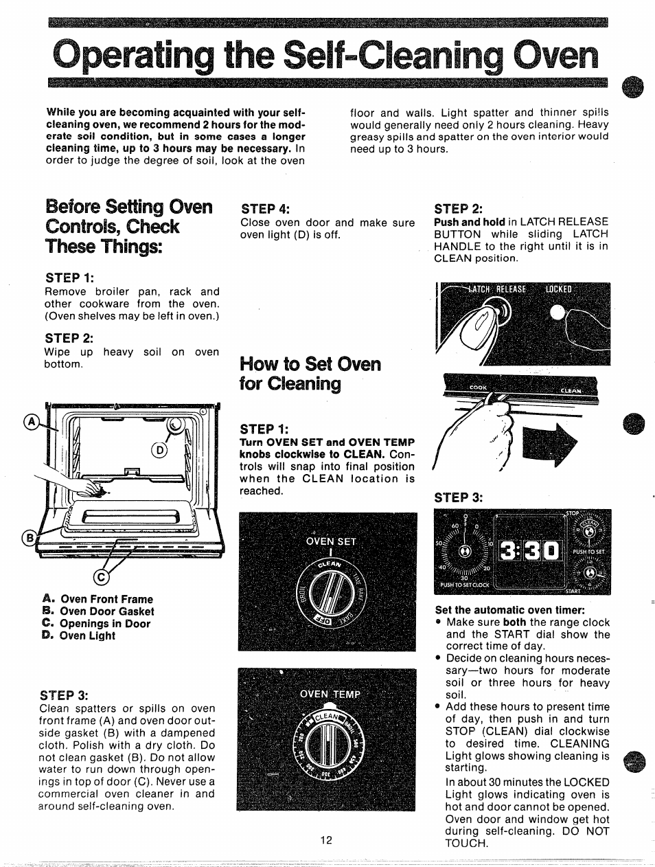 Uperating me seit-uieaning uven, Before setting oven, These things | Step 1, Step 2, Step 3, Step 4, How to set oven, For clslning | GE JBP87GD User Manual | Page 14 / 27