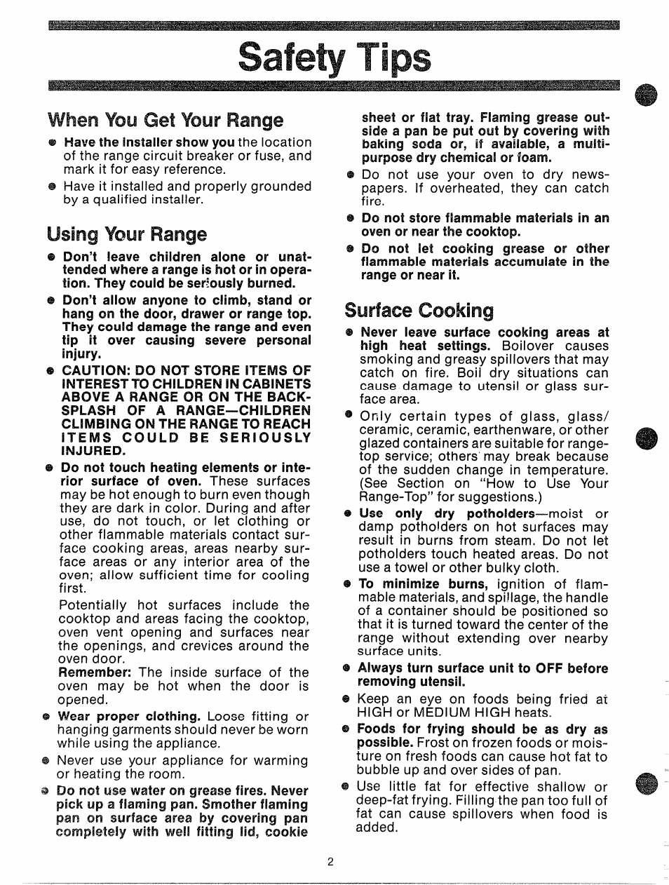 Safety tips, When you get your range, Using your range | Surface cooking | GE JBP87GD User Manual | Page 4 / 27