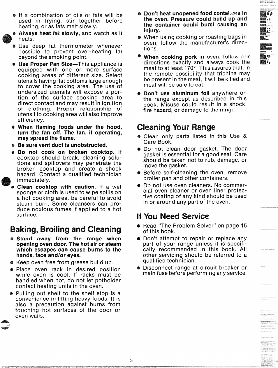 Baking, broiling and cleaning, Cleaning your range, If you need service | Cleaning your range chart -17 | GE JBP87GD User Manual | Page 5 / 27