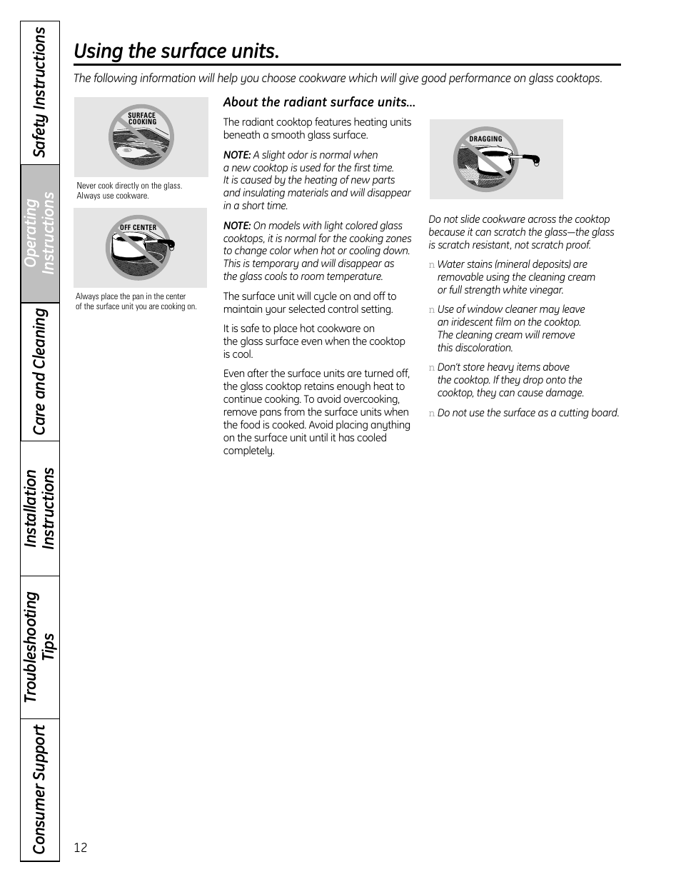 Using the surface units | GE 1 CBC980 User Manual | Page 12 / 52
