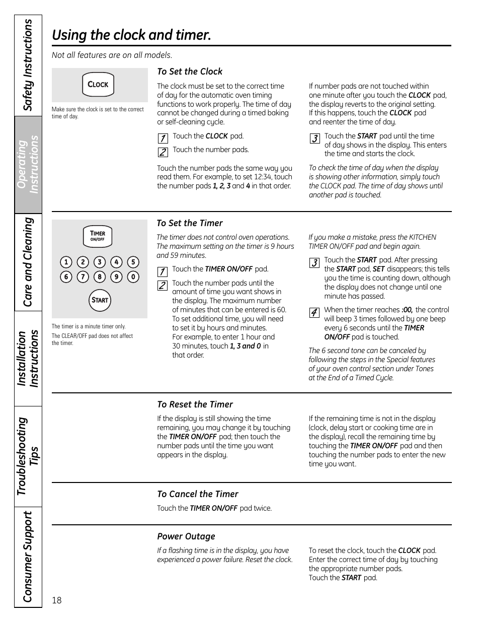 Using the clock and timer | GE 1 CBC980 User Manual | Page 18 / 52