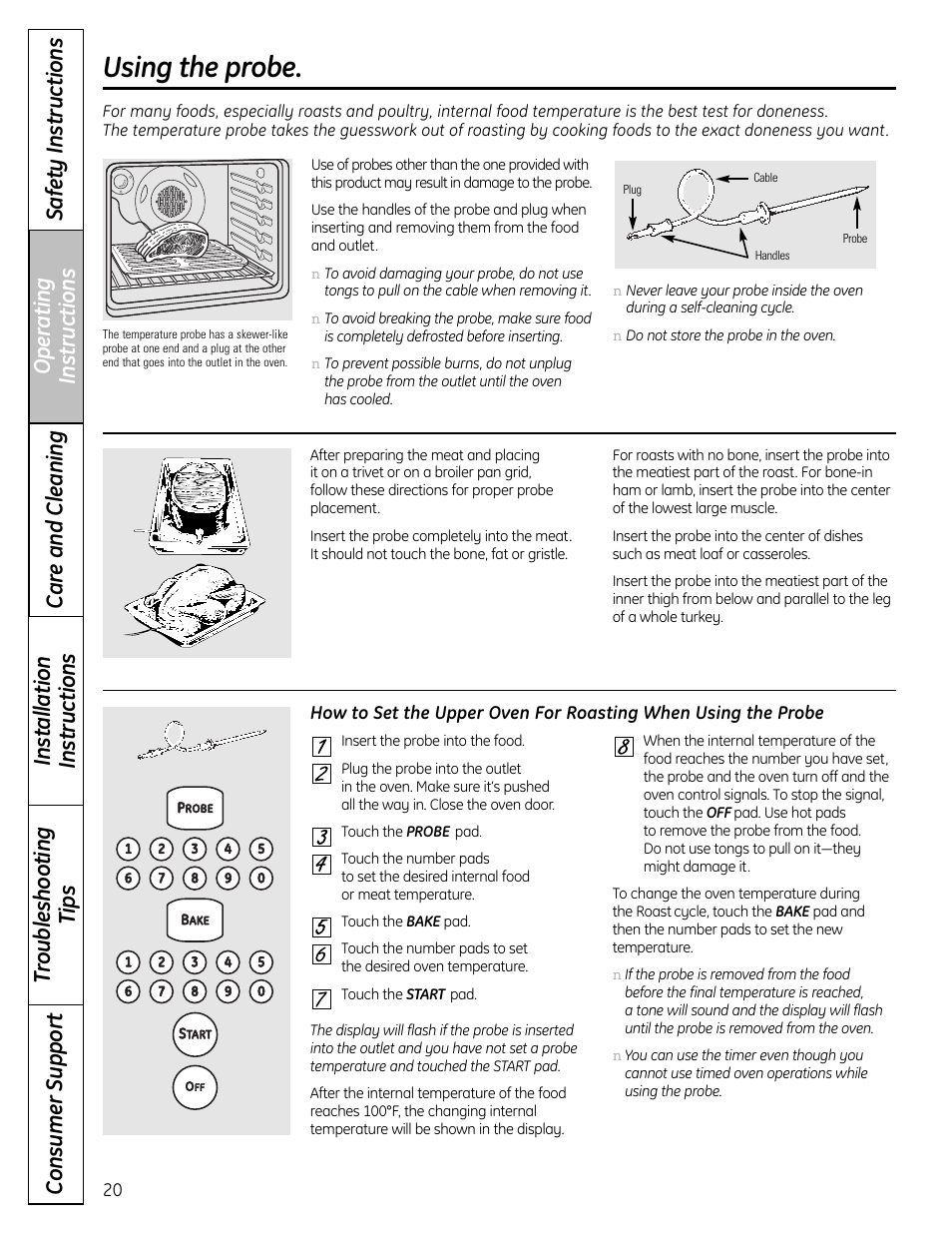 Using the probe | GE 1 CBC980 User Manual | Page 20 / 52