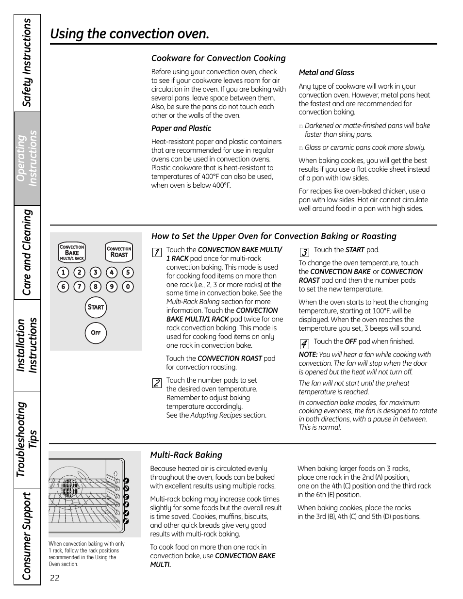 Using the convection oven | GE 1 CBC980 User Manual | Page 22 / 52