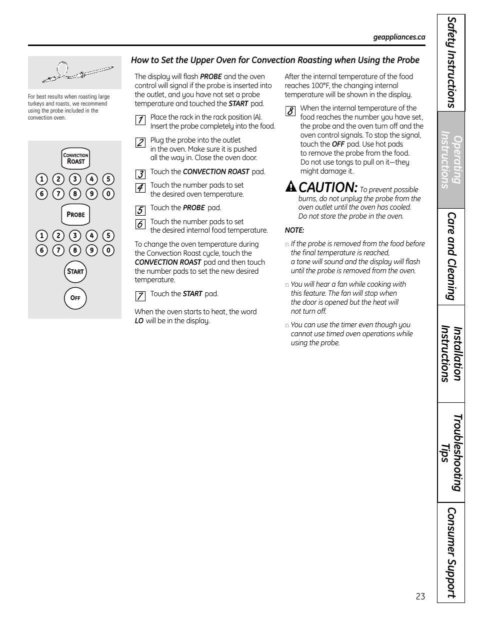 Caution | GE 1 CBC980 User Manual | Page 23 / 52