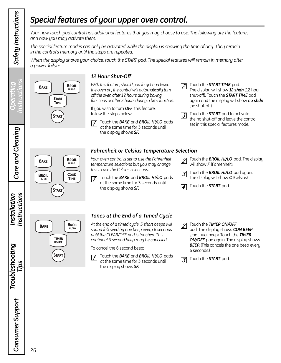 Special features of your upper oven control | GE 1 CBC980 User Manual | Page 26 / 52