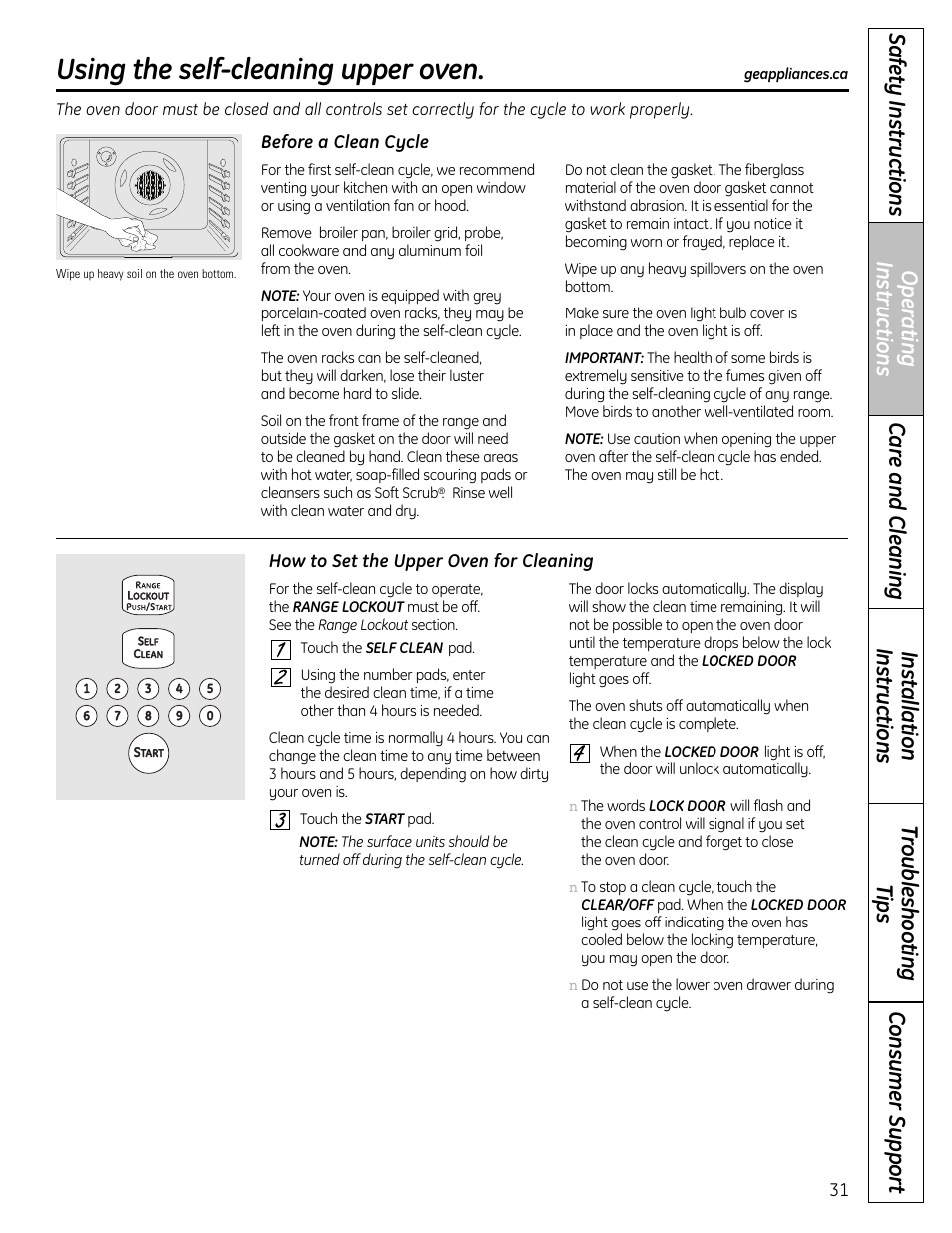 Using the self-cleaning upper oven | GE 1 CBC980 User Manual | Page 31 / 52