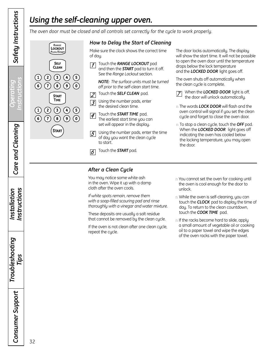 Using the self-cleaning upper oven | GE 1 CBC980 User Manual | Page 32 / 52