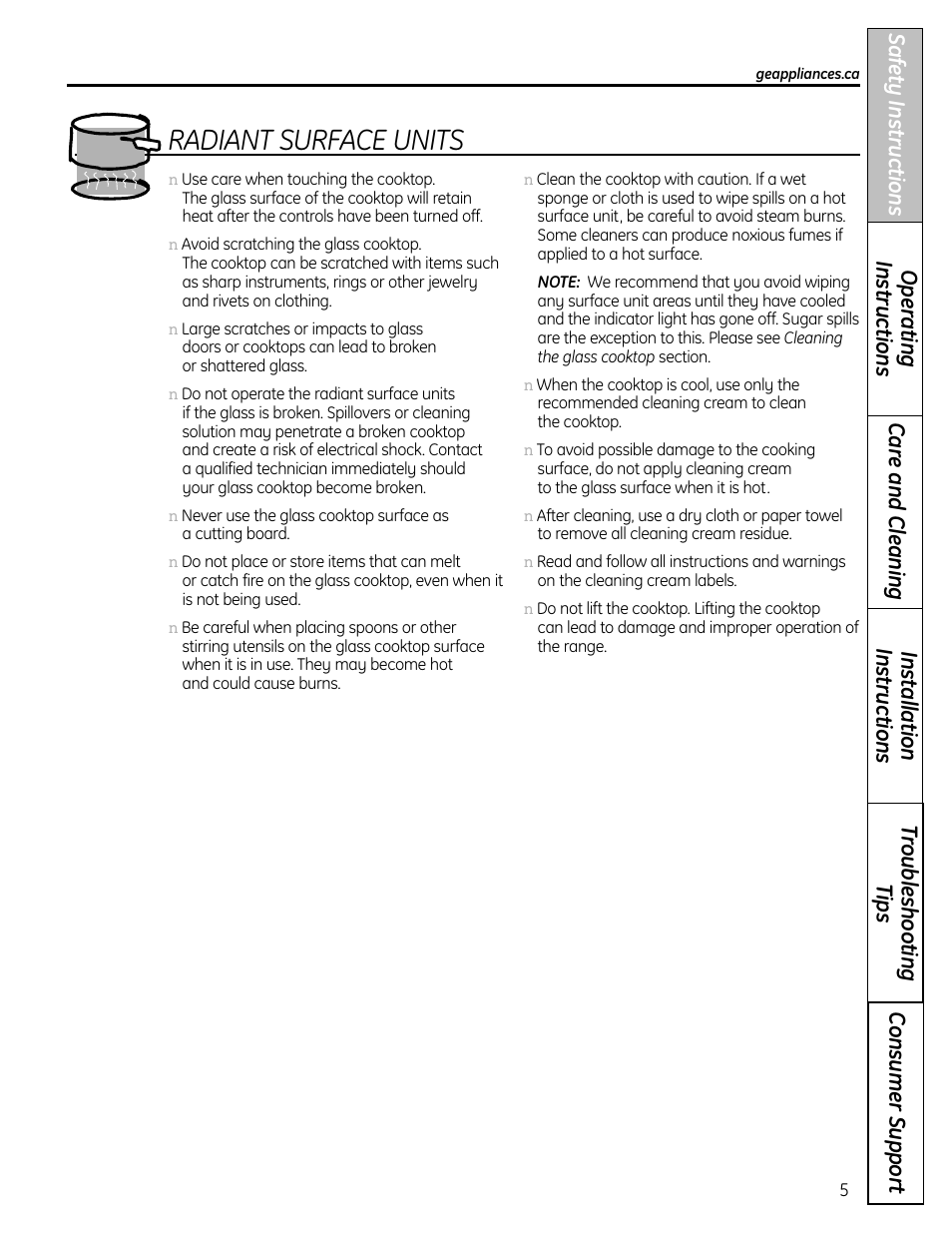 Radiant surface units | GE 1 CBC980 User Manual | Page 5 / 52