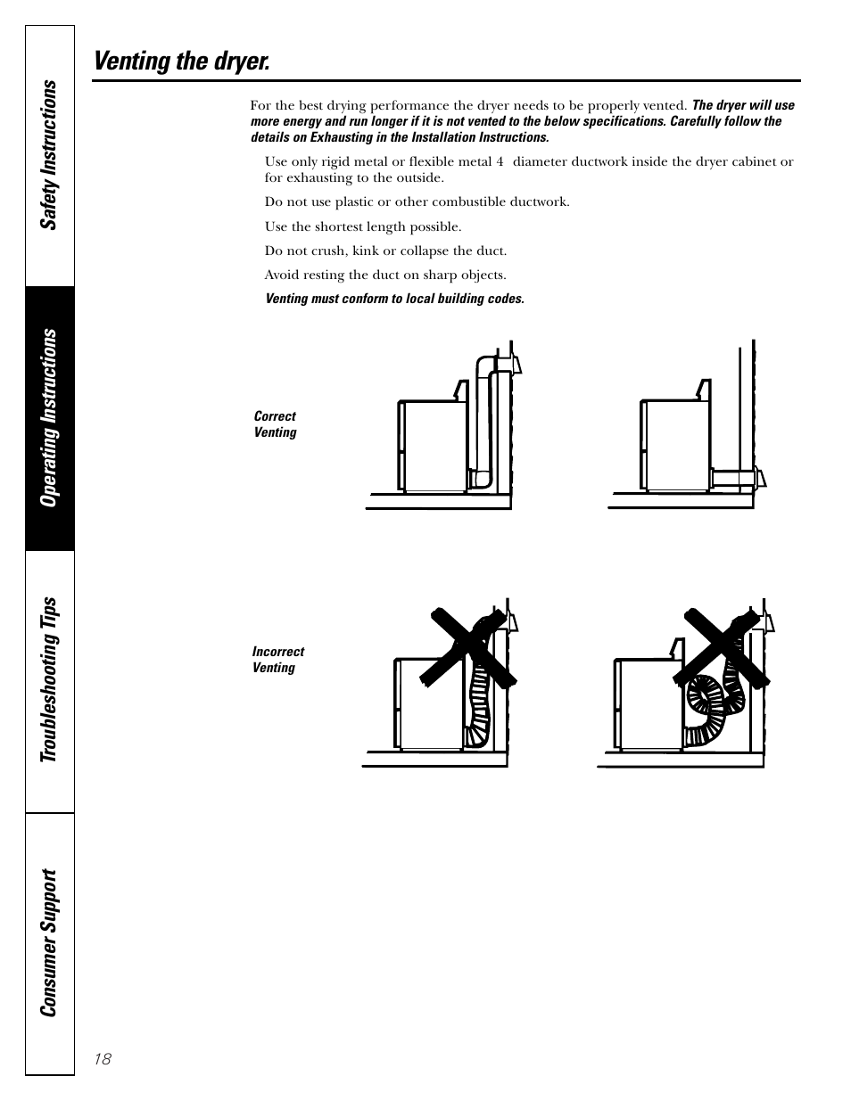 Venting the dryer | GE DNSB514 User Manual | Page 18 / 24