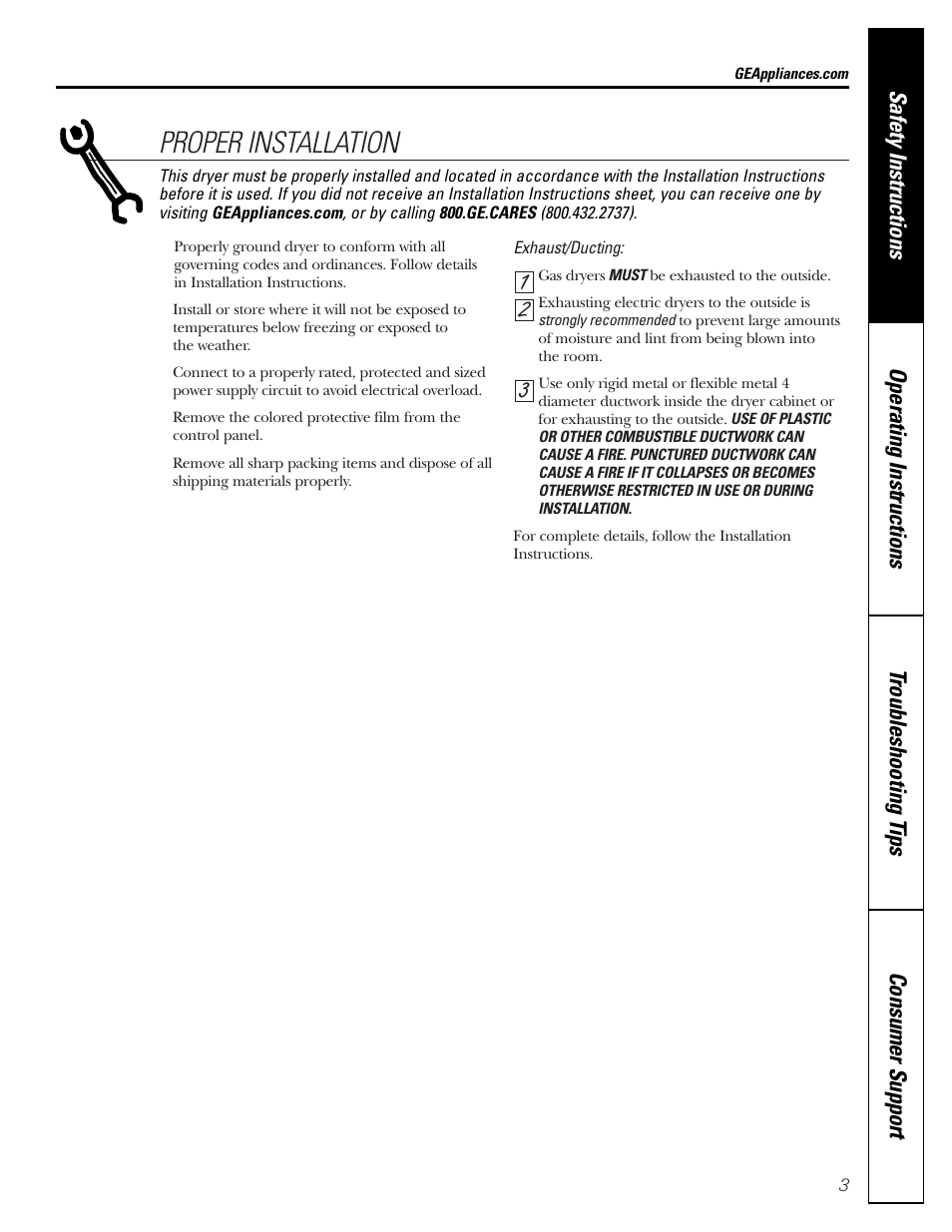 Proper installation | GE DNSB514 User Manual | Page 3 / 24