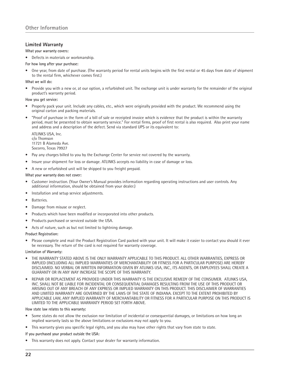 Other information | GE 25414 User Manual | Page 22 / 25